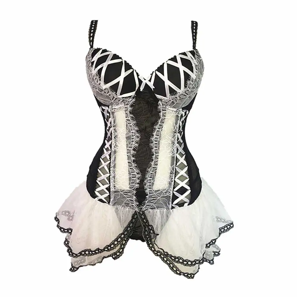 

Sladuo Women Gothic Corset Sexy Lace Mesh Corset Tops Push Up Gorset Cosplay Party Show Sexy Lingerie Underwear Backless