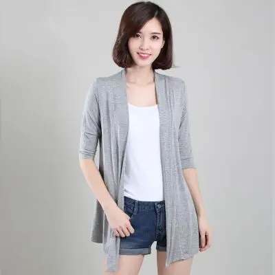 MLXSLKY модальный тонкий кардиган женский летний большой размер с длинными рукавами