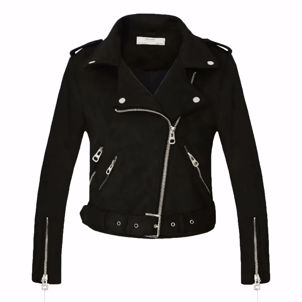 Pop Fashion Women suede motorcycle jacket Slim brown full lined soft faux Leather female coat veste femme cuir epaulet zipper