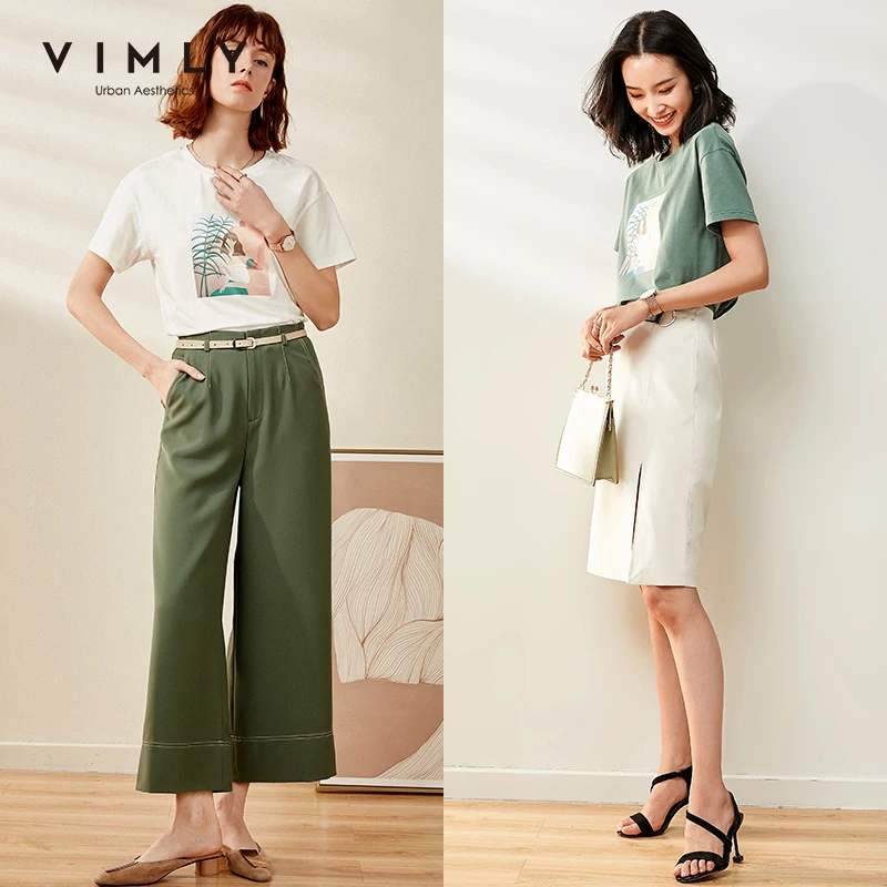 Футболка Vimly Женская хлопковая с принтом повседневный Свободный Топ круглым