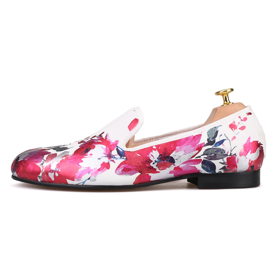 2019 new style Handmade white color print gold flower China men loafers wedding and party shoes Fashion men's flats | Обувь