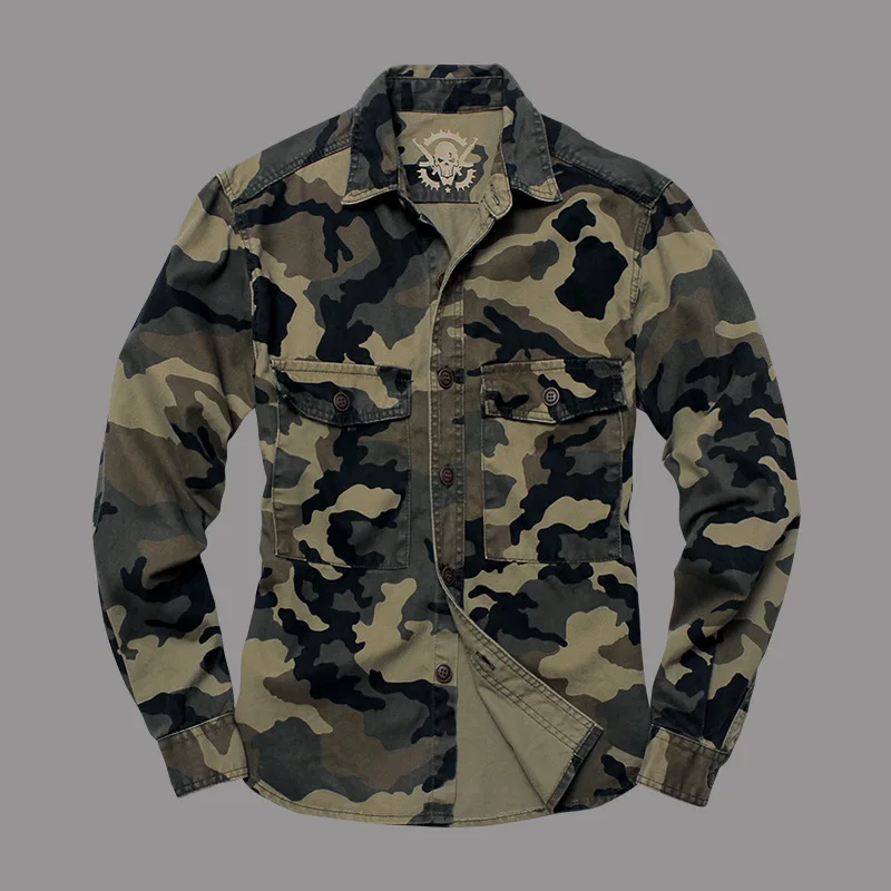 Мужская камуфляжная рубашка в стиле милитари дышащая износостойкая хлопковая
