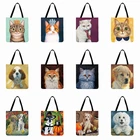 Женская сумка-тоут, милый щенок, живопись с котенком, принт, Женская Повседневная Сумка-тоут, женская сумка на плечо, складная сумка для покупок, пляжные сумки для улицы