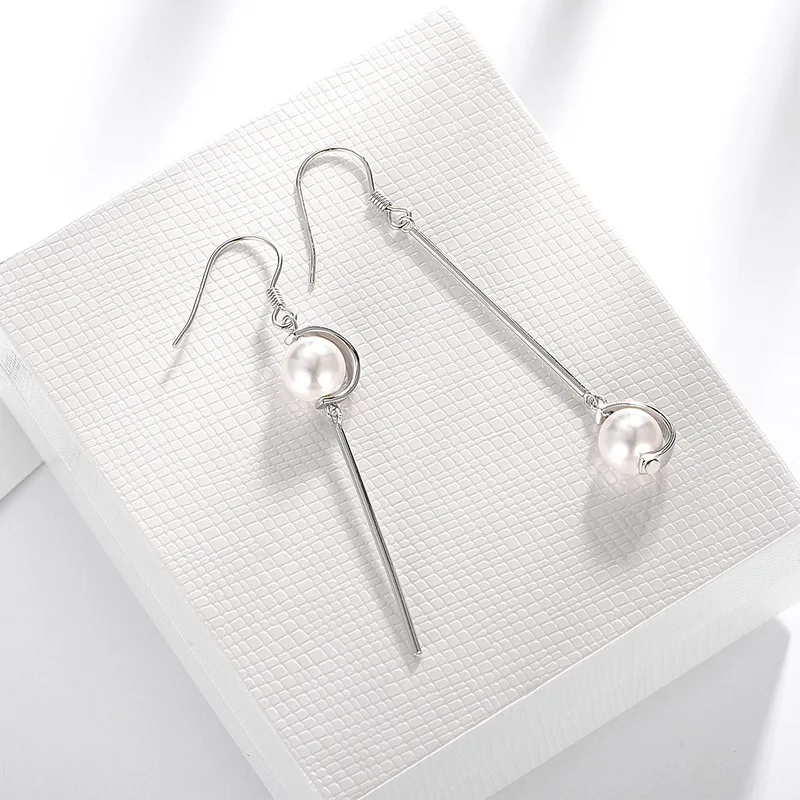 

Real 925 sterling silver new fashion women's jewelry silver Pearl shell Asymmetry drop earrings long tassel ear drop Earrings