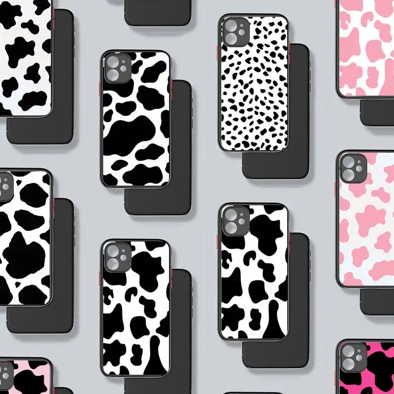 

White Black Cow Symbol Phone Case Matte Transparent for iPhone 7 8 11 12 s mini pro X XS XR MAX Plus Clear mobile bag Funda
