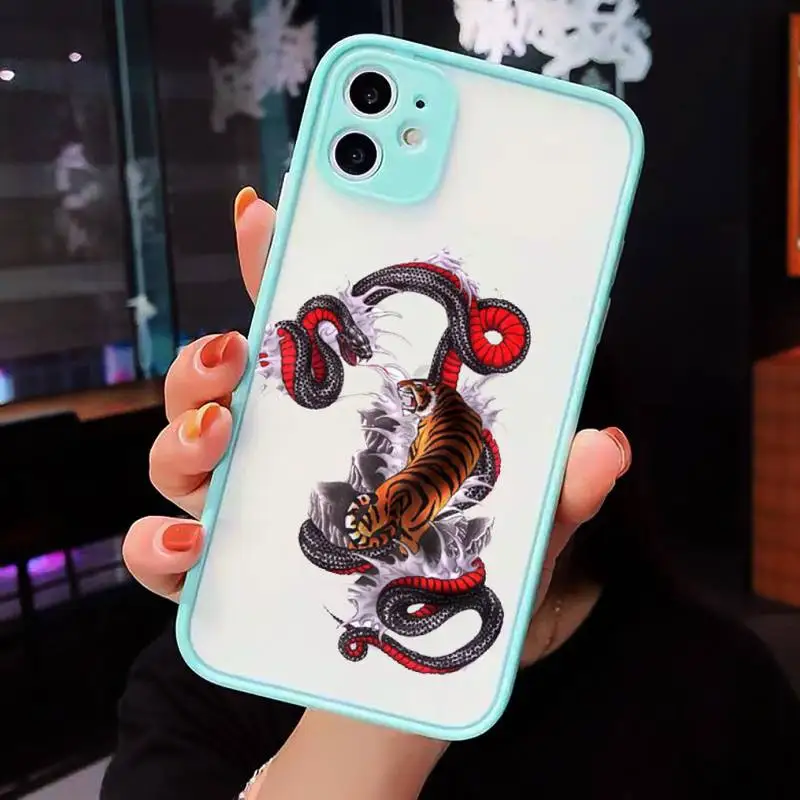 

Ilustracin De Serpiente Tigre Phone Cases Matte Transparent for iPhone 7 8 11 12 s mini pro X XS XR MAX Plus cover funda