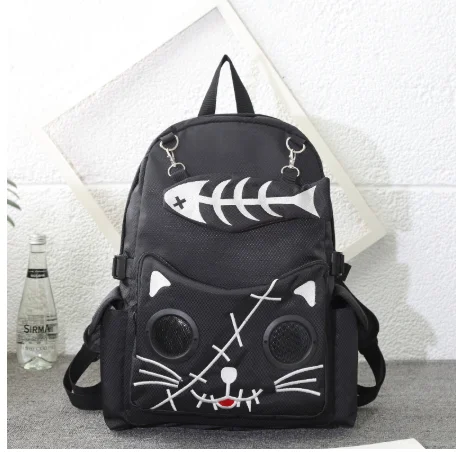 Black Speaker Rucksack Backpack School Bag Waterproof with Bluetooth Audio Gothic Cat Camouflage Large Capacity Unisex | Багаж и сумки