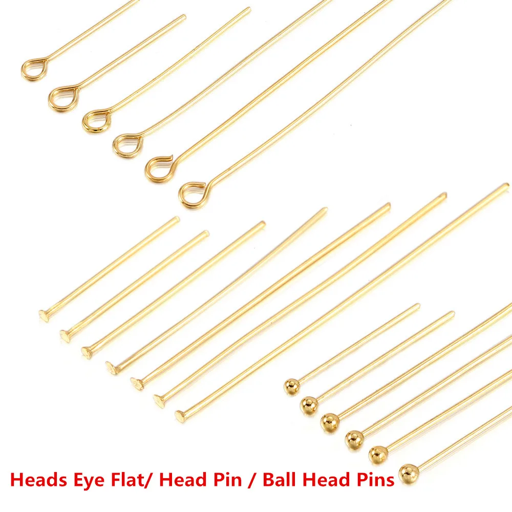 50-100pcs Stainless Steel Heads Eye Flat Head Pin Gold Silver Plated Ball Head Pins For Jewelry Findings Making Accessories