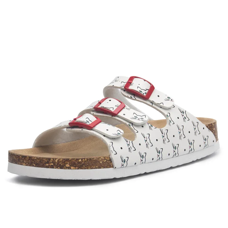 Женские пробковые шлепанцы повседневные пляжные на плоской подошве с пряжкой