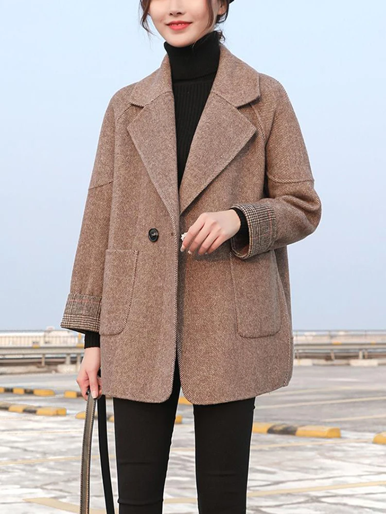 KBAT-abrigo de mezcla de lana para mujer, abrigos elegantes holgados de talla grande, cálidos de algodón para oficina, prendas de vestir informales coreanas con botones a la moda