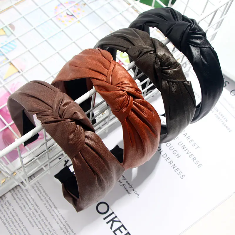 Женский кожаный обруч для волос JUST FEEL повязка на голову с бантом аксессуар