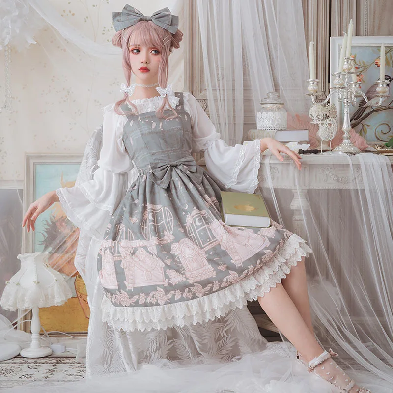 

Original Demonia Jsk Vintage Kawaii Princess Dress Ruffle Women Lolita Dress Cosplay Costume Girl Lace Edge Bow Sling Dress