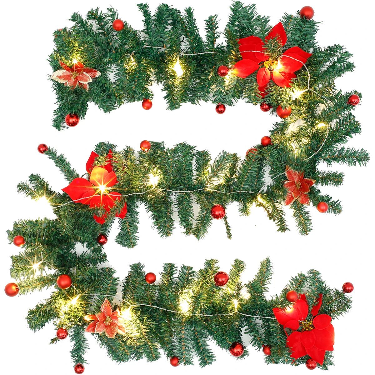 

2.7 M Christmas LED Rattan Garland Decorative Green Christmas Garland Artificial Xmas Tree Rattan Banner Decoration