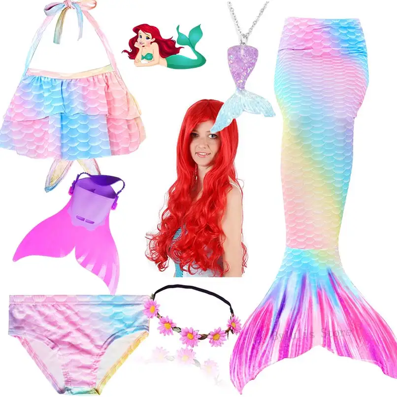 

New Kids Mermaid Tail Swimmable Bathing Suit Bikini Girls Mermaid Swimsuit Costume Mermaid Tail Can Add Monofin Flippers Wig