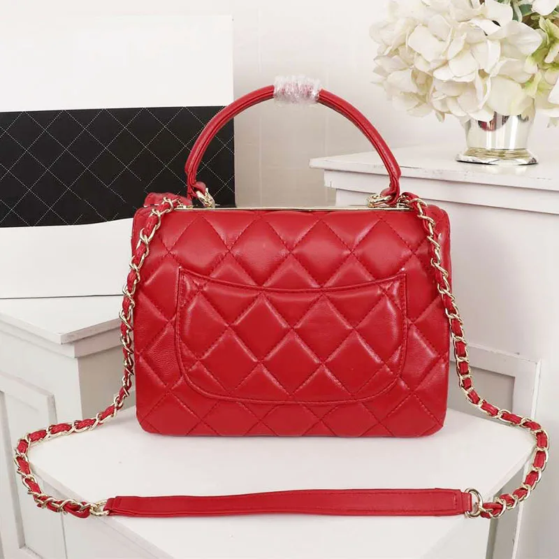 Hot Selling Handbag Tote Bags Fashion Design Ladies One Shoulder Bag For Women Classic Deluxe Real Leather Slant Purse Bag - Цвет: red gold chain