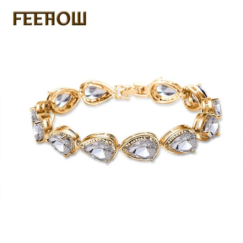 FEEHOW модные браслеты из розового золота с каплями воды кубический цирконий для