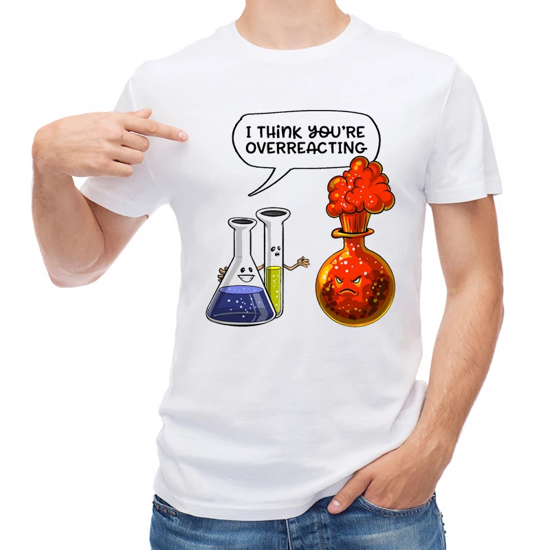 

TEEHUB Fashion Chemistry You Are Overreacting Men T Shirt Cartoon Printed Short Sleeve T-shirt Funny Tops Hipster Male Tees