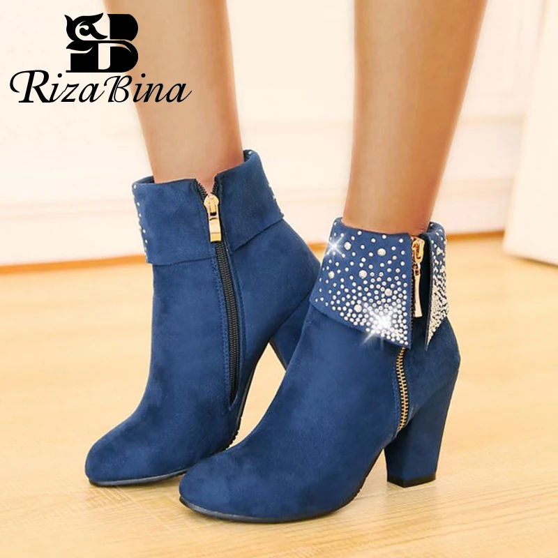 RIZABINA/большие размеры 32- 43 Зимние женские ботинки Модные на толстом высоком