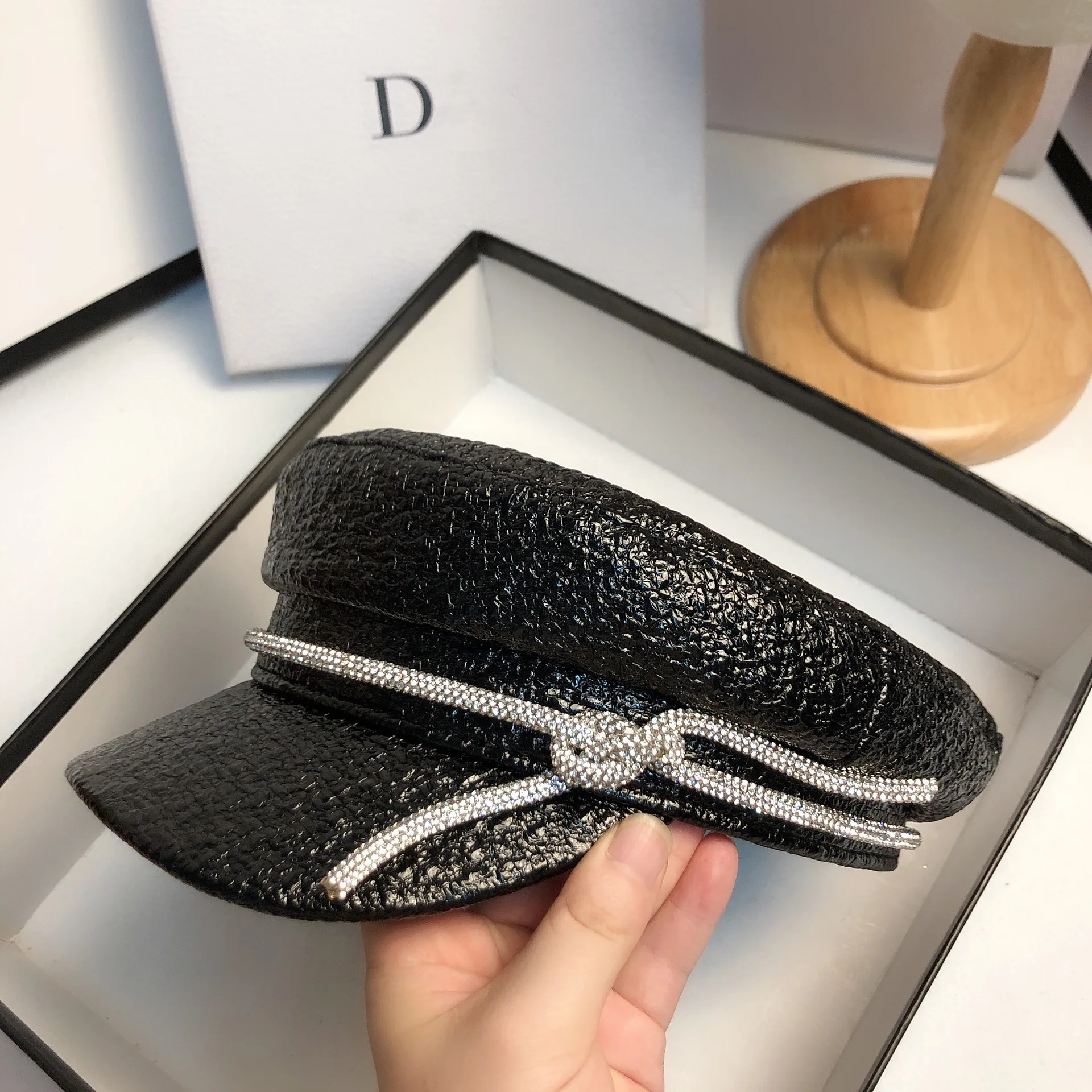 Новые женские шапки Fibonacci осенне зимняя военная шапка стразы тёмно синие кепки