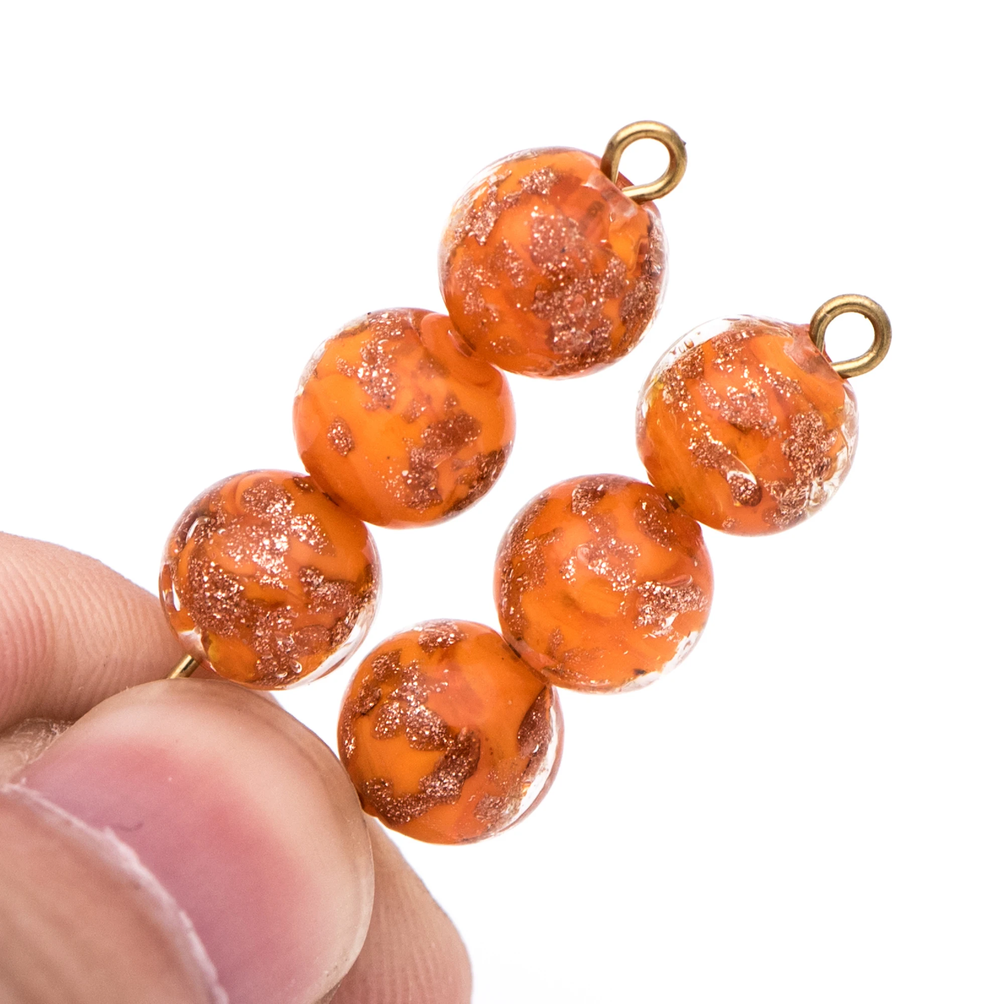 

Lampwork круглые стеклянные бусины оранжевое золото 8 мм-(LL48-1)/28 шт