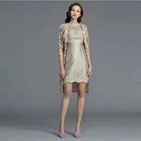 latest gorgeous two pieces lace cap sleeves short mother of the bride dresses with coat wedding party gowns mini length