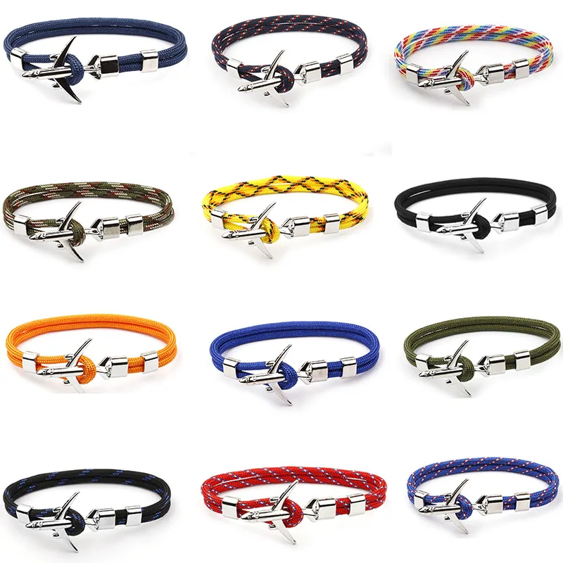 Классический Серебряный браслет с самолетом многослойная веревочная цепь для