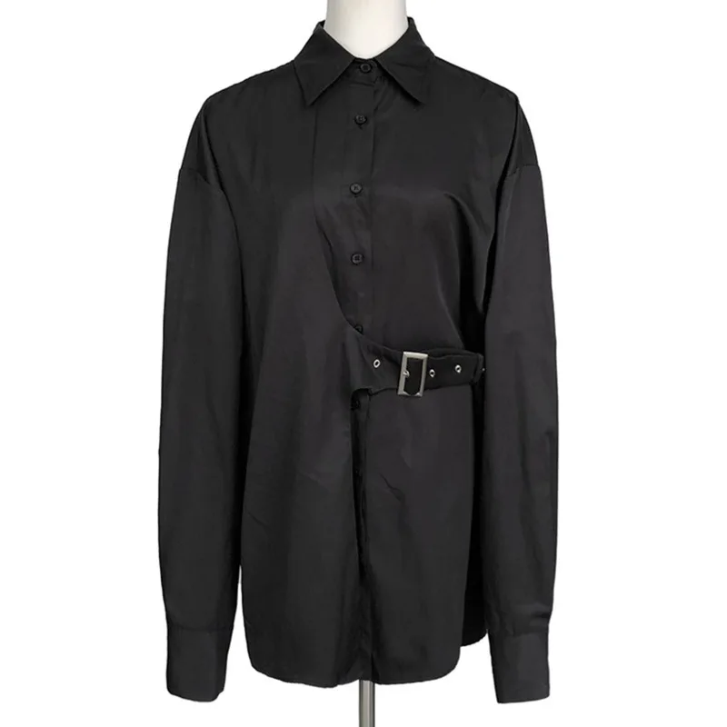 

Spring and Autumn 2021 Harajuku Ladies shirt - Elegant lady style plain color irregular shirt