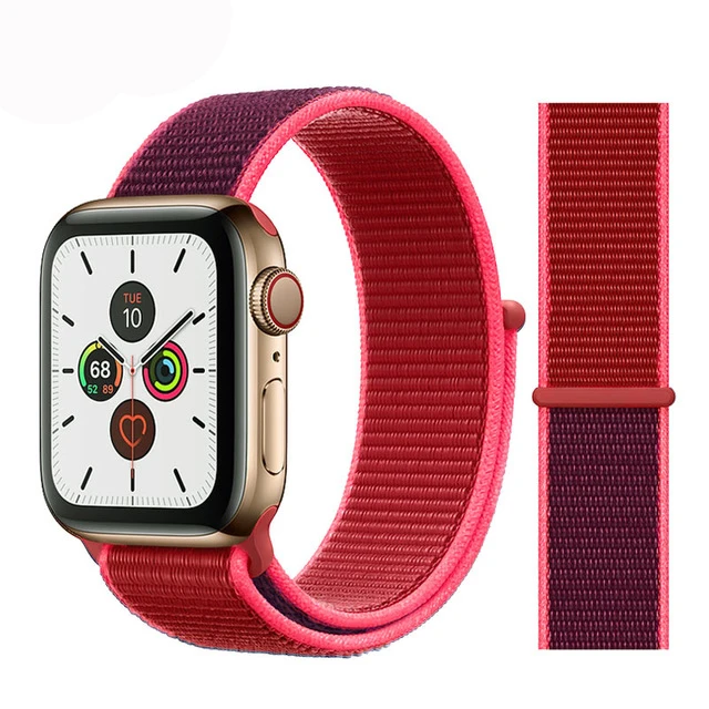 red red Ремешок для apple watch, ремешок 44 мм, 40 мм, тканый нейлоновый ремешок iwatch серии 5, 4, 3, ремешок 42 мм, 38 мм, ремень, аксессуары для apple watch - Цвет ремешка: red red