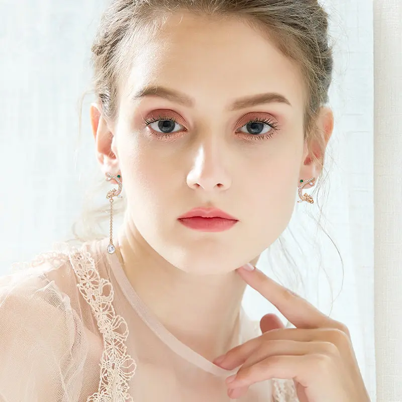 

OGULEE Ant Asymmetric Stud Earrings for Women Gifts Handmade Fashion Jewelry Rose Gold Silver Earrings with Waterdrop Crystal