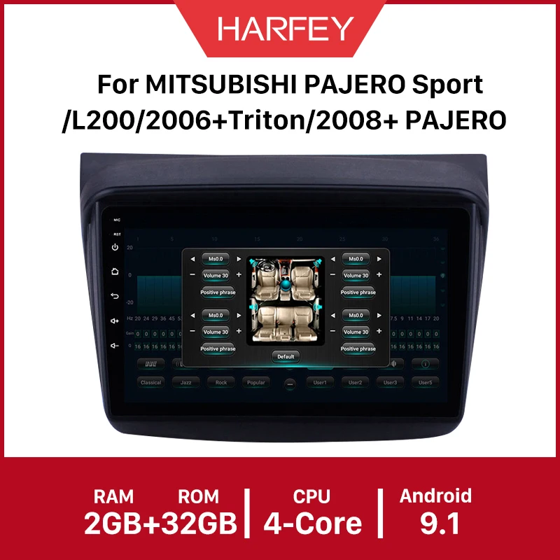Автомагнитола Harfey для MITSUBISHI PAJERO Sport/L200/9 1 + Triton/2006 2008 мультимедийный проигрыватель