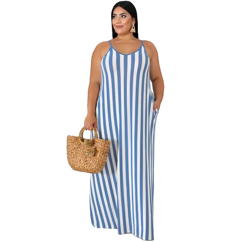 Размера плюс с принтом в полоску летнее платье поясом 2019 и сексуальными