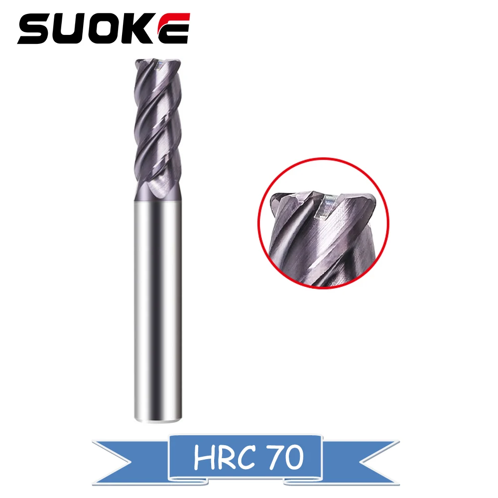 

SUOKE HRC70 Carbide End Mill 3 4 5 6 8 10 12 14mm 4Flutes Milling Cutter Alloy Coating Tungsten Steel Cutting Tool CNC Maching
