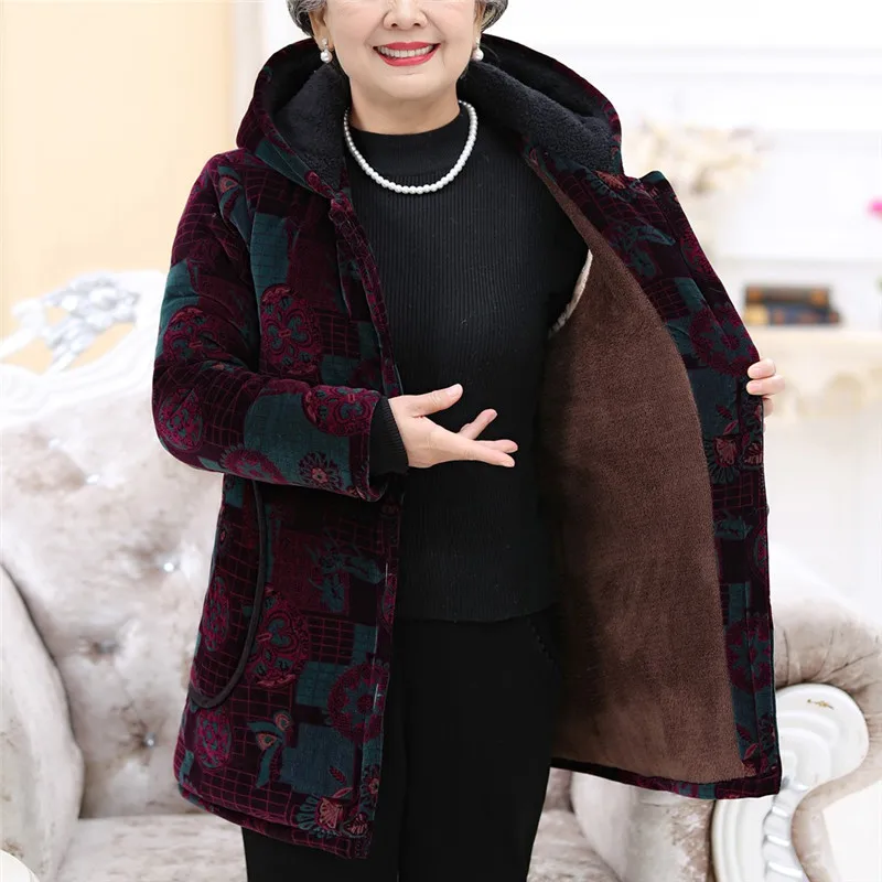 JAYCOSIN New Women Long Coat Winter Elderly Special Button Printing Design Cozy Leisure Warmr Hot Female |