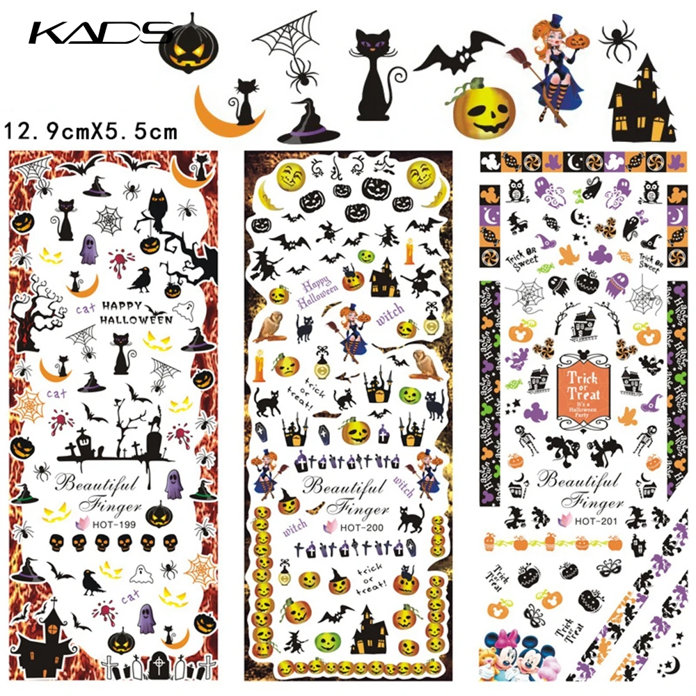 3 листа/набор наклейка для воды на Хэллоуин дизайна ногтей переноса украшения