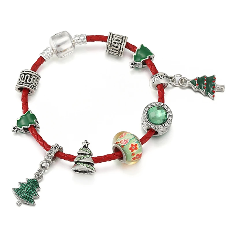 

Женский браслет «сделай сам», Посеребренная цепочка-змея, очаровательный браслет с подвесками в виде рождественской елки для женщин, ручна...