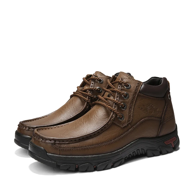 Genuine Leather Lace Up Winter Men Boots Waterproof Platform Shoes Anti Skidding Outdoor Black Brown Sneaker | Обувь