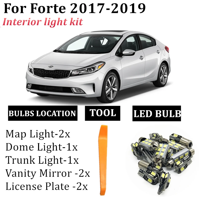 

9x Canbus LED Car Map Dome Light Interior Kit Fit For 2017 2018 2019 Kia Forte Trunk Cargo License plate Lamp