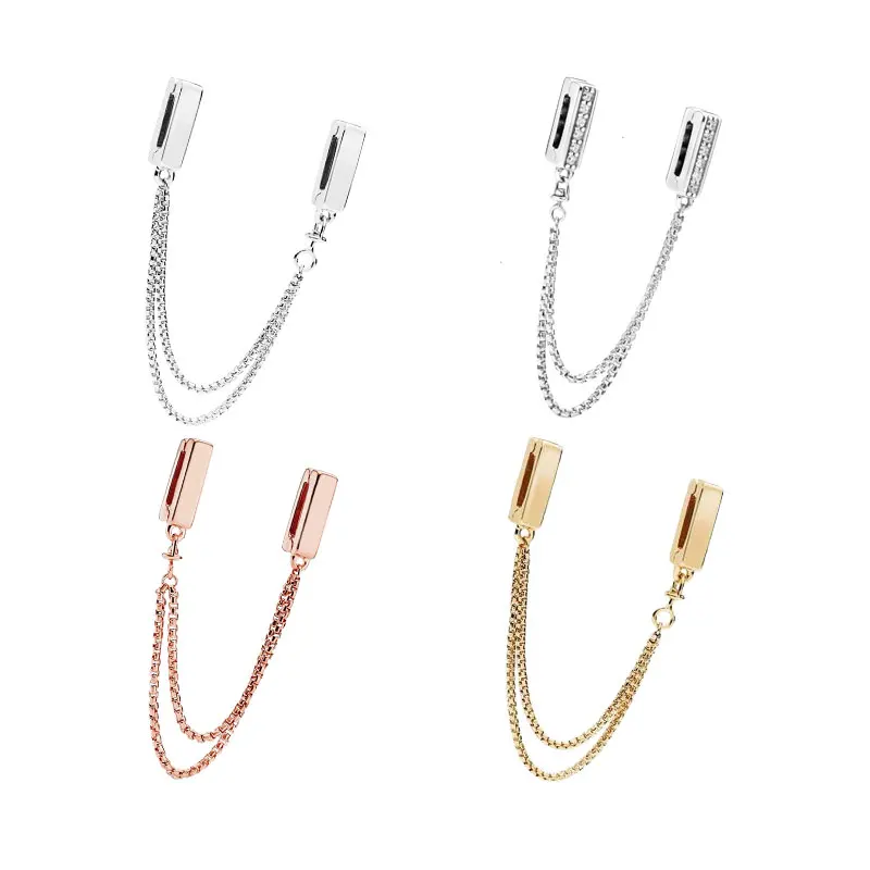 

Reflexions Floating Safety Chains Charms Beads For Fine Jewelry Making DIY Bracelets Women 925 Sterling Silver Original Trinkets