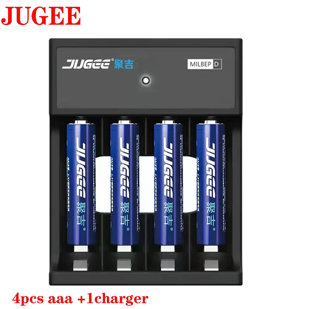 

JUGEE 4pcs 1.5v AAA 1000mWh USB rechargeable Li-polymer li-ion polymer lithium battery +1 USB AA AAA Charger