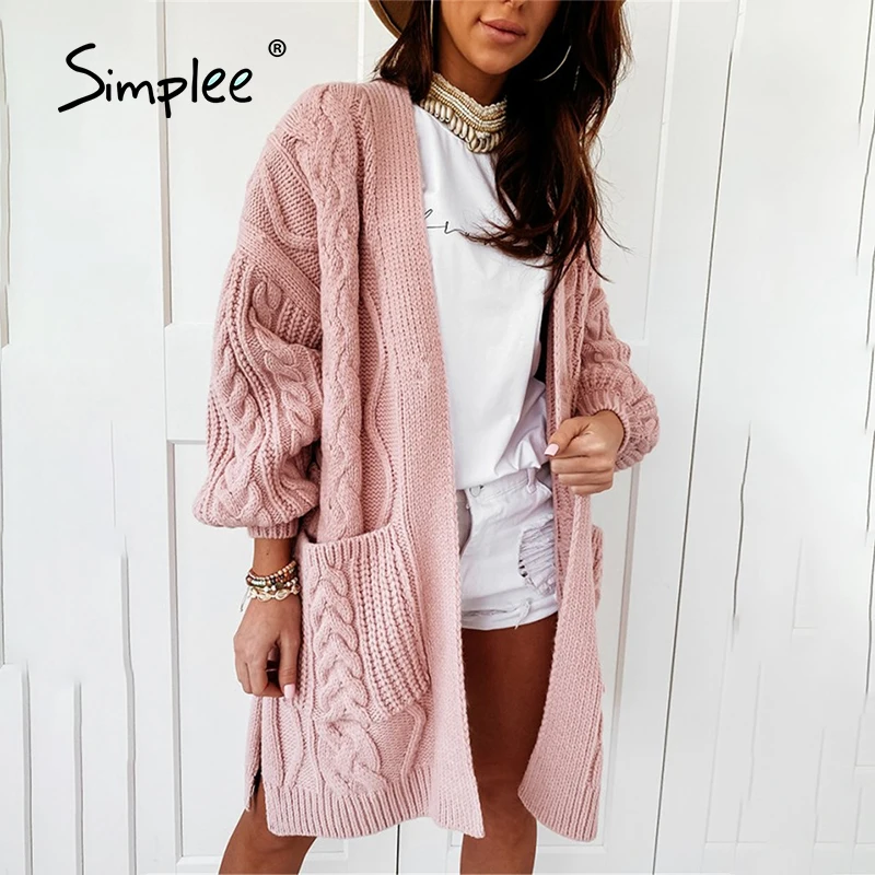 Simplee женский длинный вязаный кардиган с карманами повседневный зимний свитер