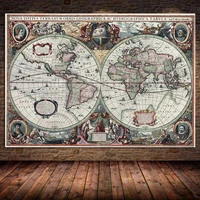 retro world map nautical ocean map canvas painting wall art chart antique home decor large size map world on the wall cuadros