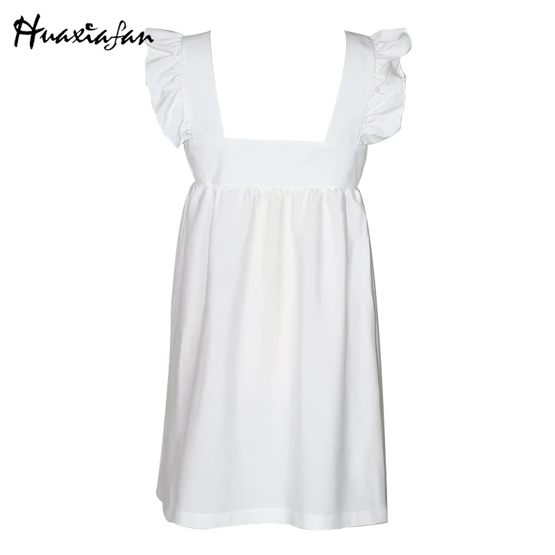 

Huaxiafan Casual Mini Dress Women Ruffles Square Collar Butterfly Sleeve kaftan Boho Plus Size Short Summer Dresses Female 2021