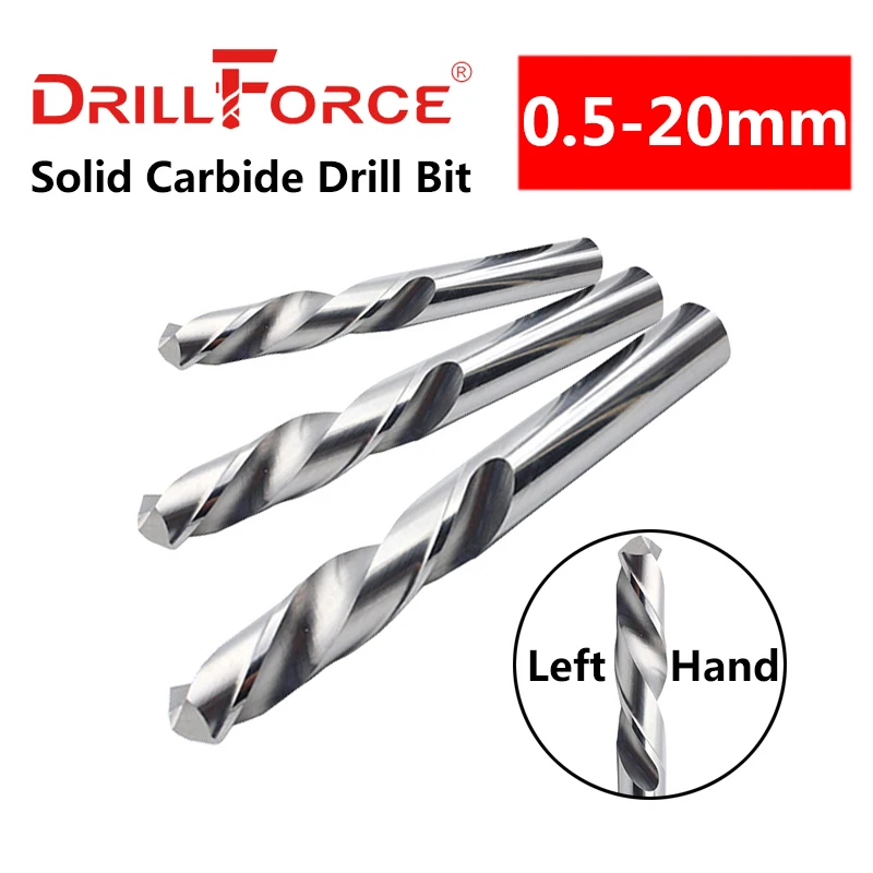 Drillforce 1PC 0.5mm-20mm Left Hand Solid Carbide Drill Bits Reverse Spiral Flute Twist Drill Bit For Hard Alloy Stainless Tool