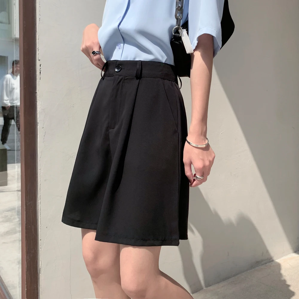 

Black Loose Shorts Summer Office Fashion Solid Color High Waist Harajuku Shorts Women Casual Wide-Leg Pants Women'S 2021 New