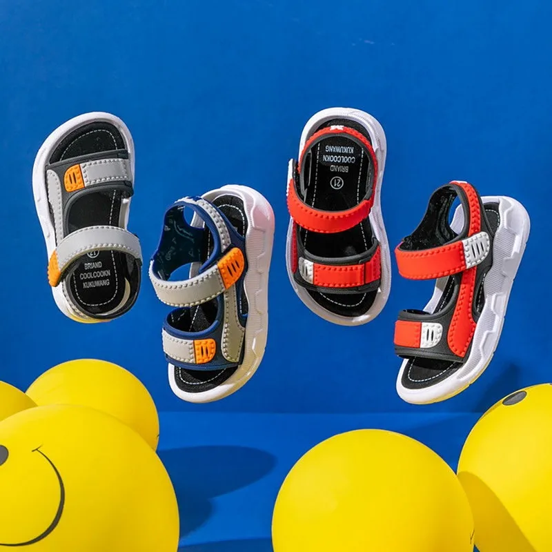 

Children's Baotou Sandals Korean Version of Non-slip Soft Bottom Velcro Small Medium and Big Boys Beach Shoes Baby Sandals
