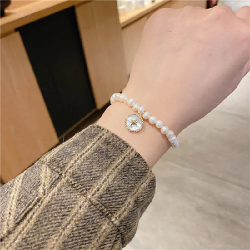 

JIAN Freshwater Bead Charm Bracelet Bangles Fashion Women Pearl Jewelry Adjustable Copper Bracelet Birthday Gift for Girlfriend