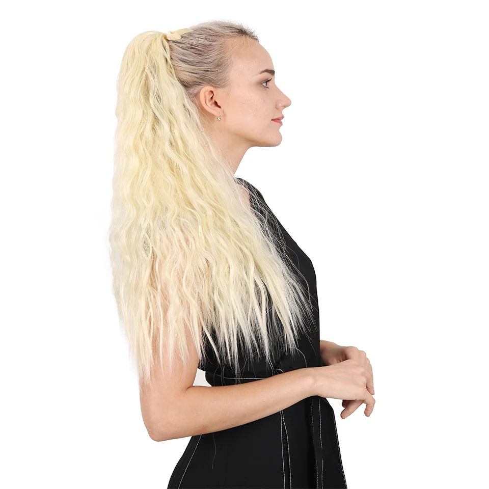 MANWEI22'' Long Curly Synthetic Drawstring Ponytail Extension clip in Corn Pony Tail Hair Pieces Black/Brown Color for Women | Шиньоны