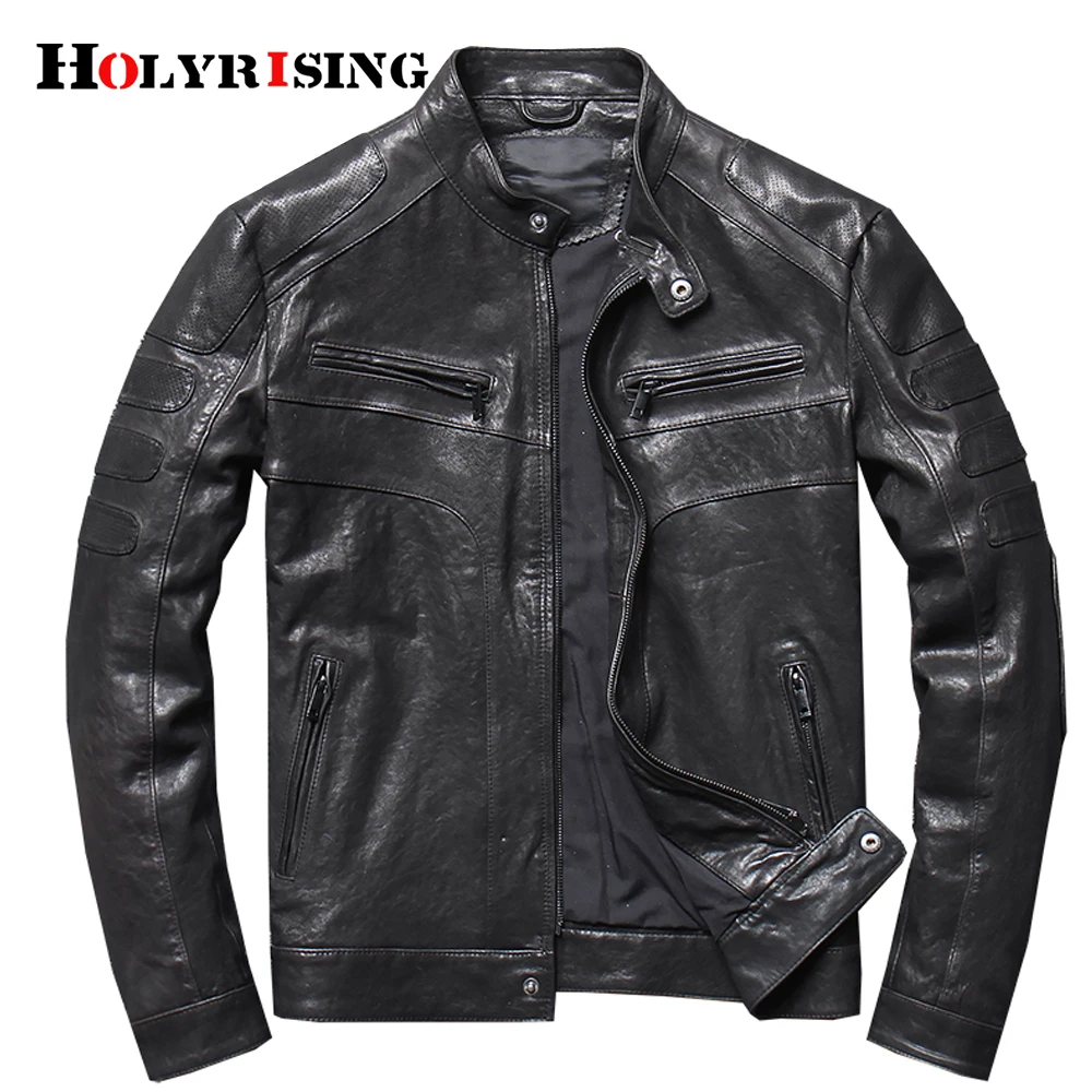 

Haining vegetable tanned sheepskin leather Jacket men's motorcycle slim jacket short stand collar genuine Leather clothes 19504