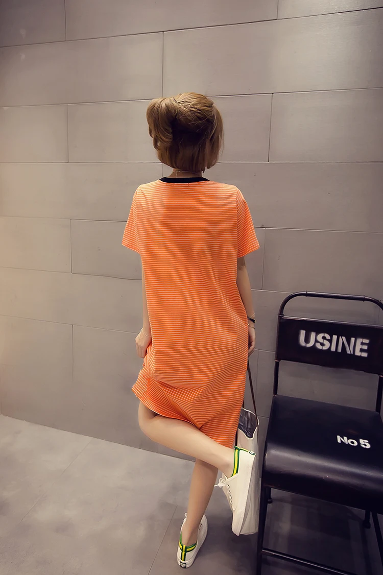 Платья для беременных Полосатое хлопковое модное летнее платье до колена с