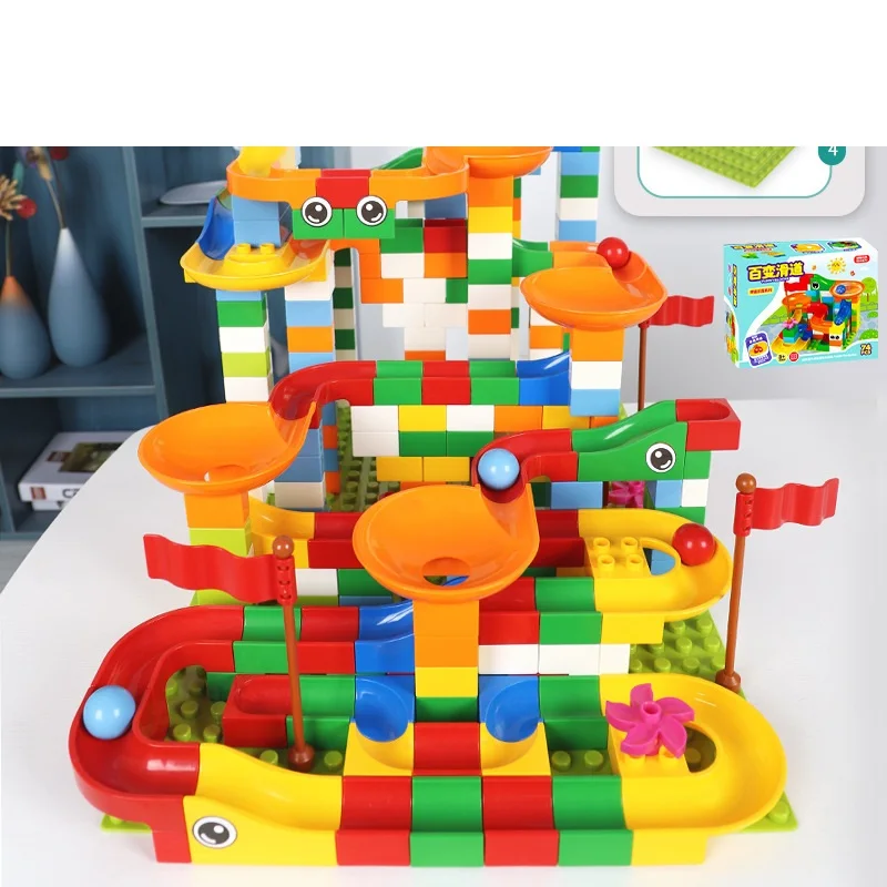 

74-296 PCS Marble Race Run Block Compatible LegoINGlys Duploed Building Blocks Funnel Slide Blocks DIY Bricks Toys For Children